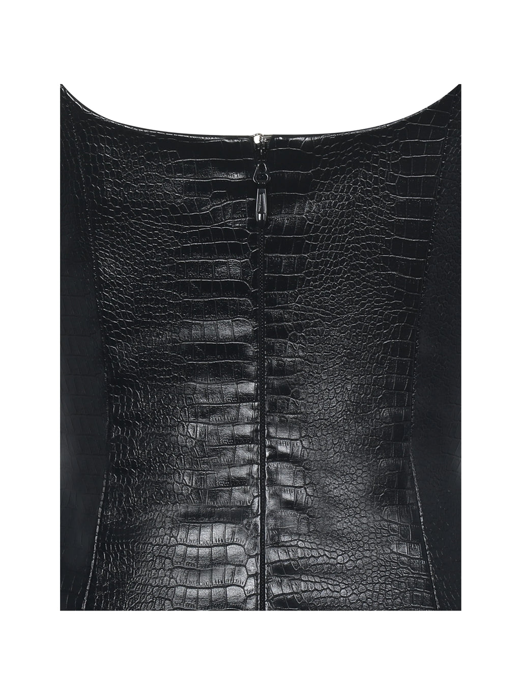 Quilia Black Vegan Crocodile Leather Plunge Mini Dress