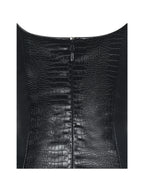 Quilia Black Vegan Crocodile Leather Plunge Mini Dress