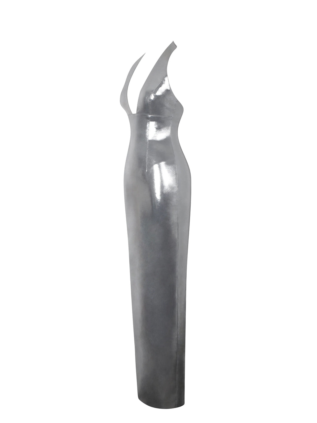 Valeska Silver Foil Plunging Sheath Maxi Dress