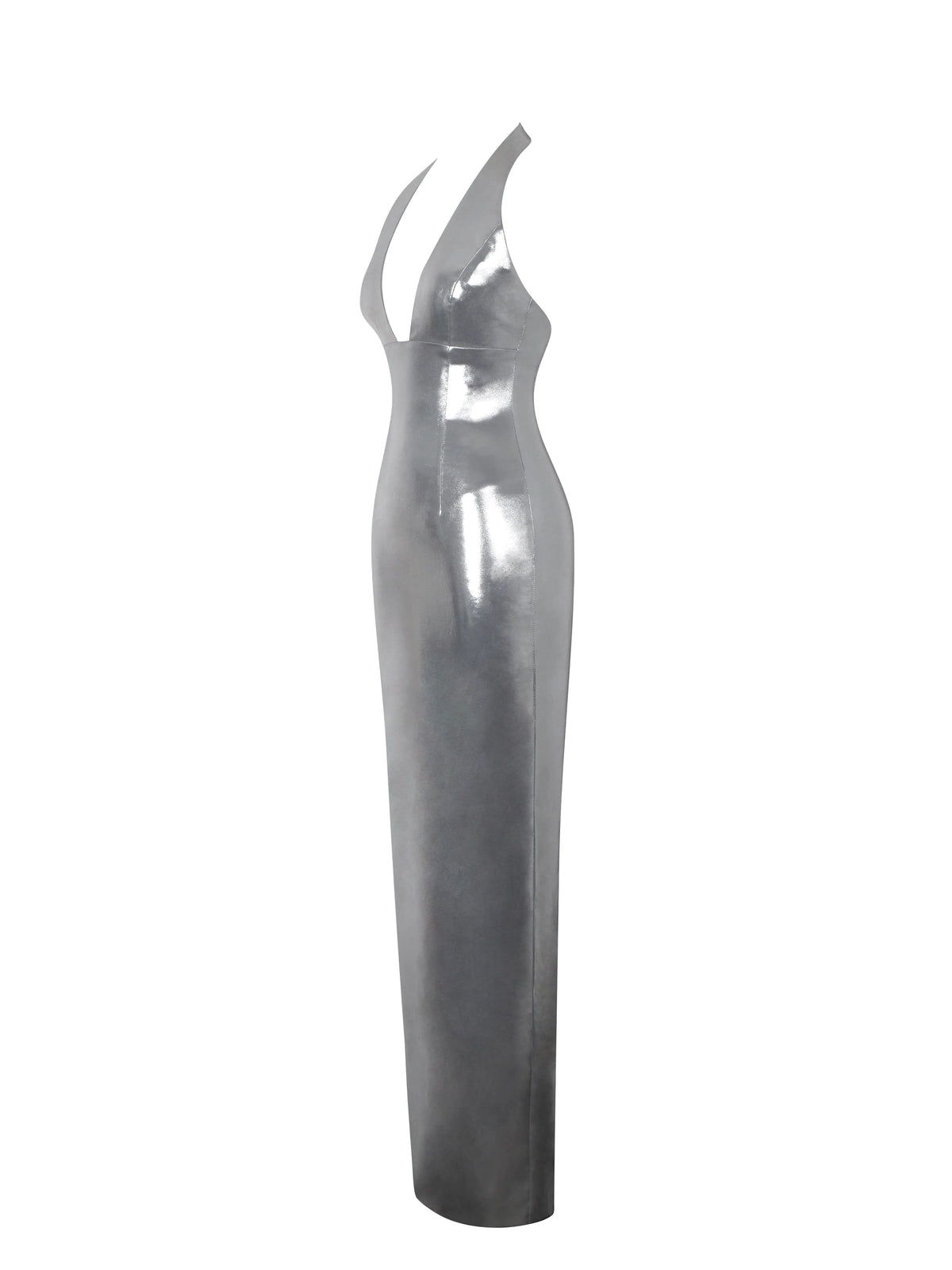 Valeska Silver Foil Plunging Sheath Maxi Dress
