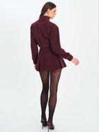 Faryn Mahogany Vegan Suede Pleated A Line Mini Skirt