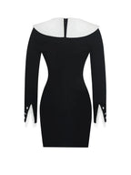 Heather Black Collared Decorative Button Front Mini Dress
