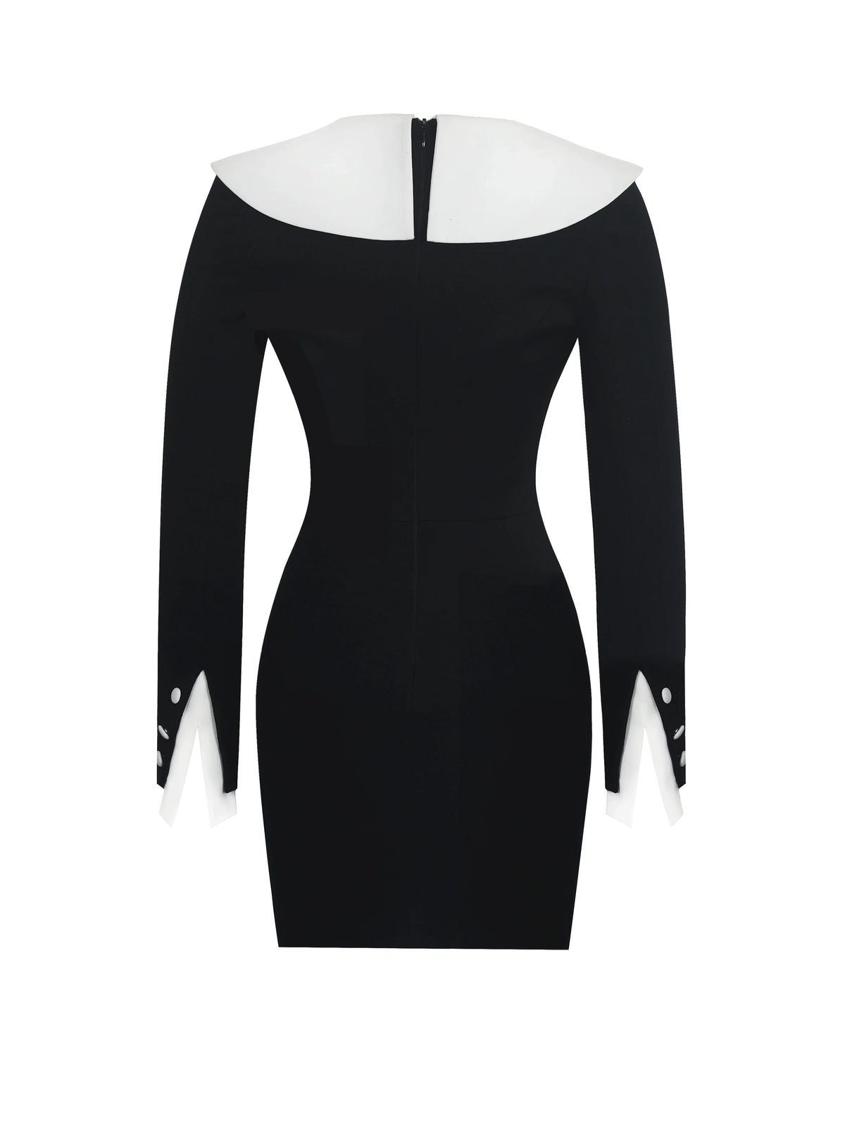 Heather Black Collared Decorative Button Front Mini Dress