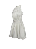 Idalia Pearl White Beaded Lace Trim Backless Halter Mini Dress