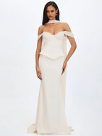Jessalyn Ivory Sweetheart Peplum Mermaid Wedding Dress with Chiffon Scarf