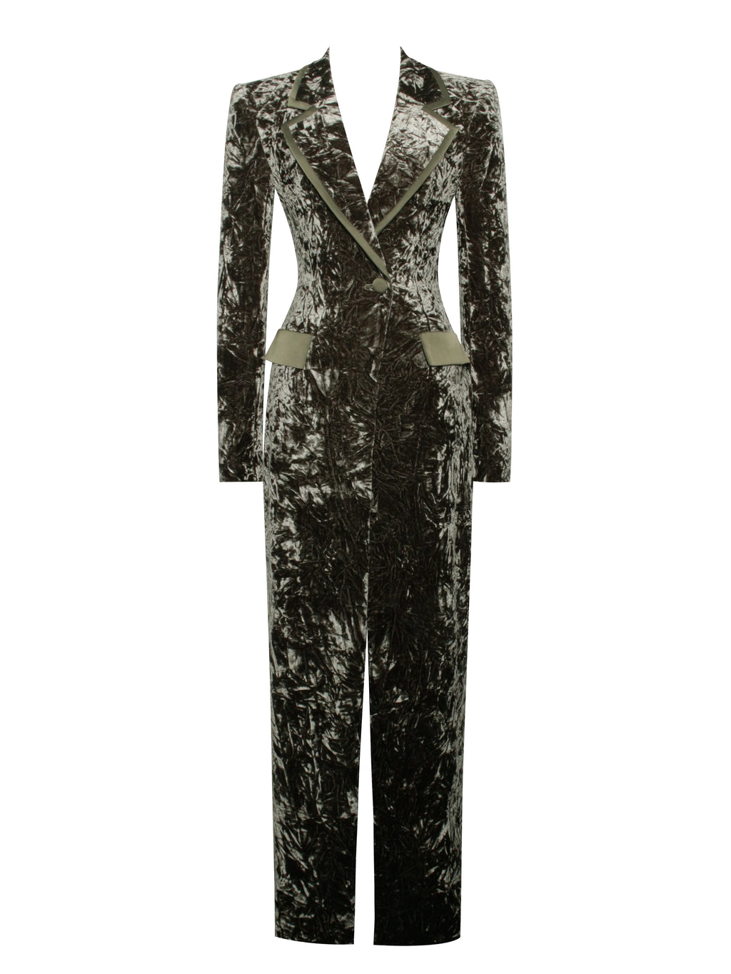 Willow Green Glossy Velvet High Slit Blazer Gown Archive Sale