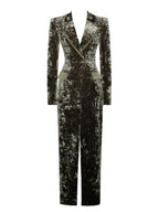 Willow Green Glossy Velvet High Slit Blazer Gown Archive Sale