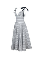 Riley Black White Striped Linen Flared Midi Dress