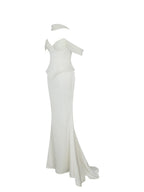 Jessalyn Ivory Sweetheart Peplum Mermaid Wedding Dress with Chiffon Scarf