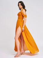 Jelani Layered Mesh High Slit Drape Maxi Dress