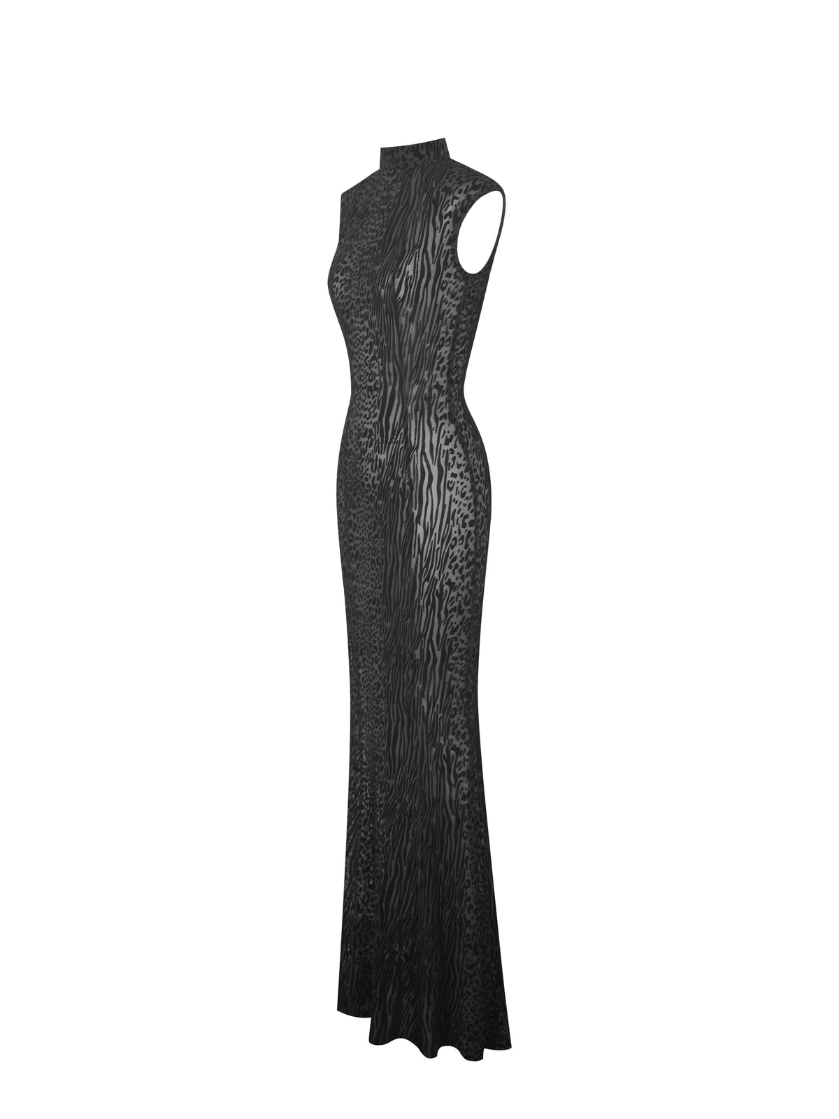 Tyanna Black Burnout Velvet Mesh Backless Mermaid Maxi Dress