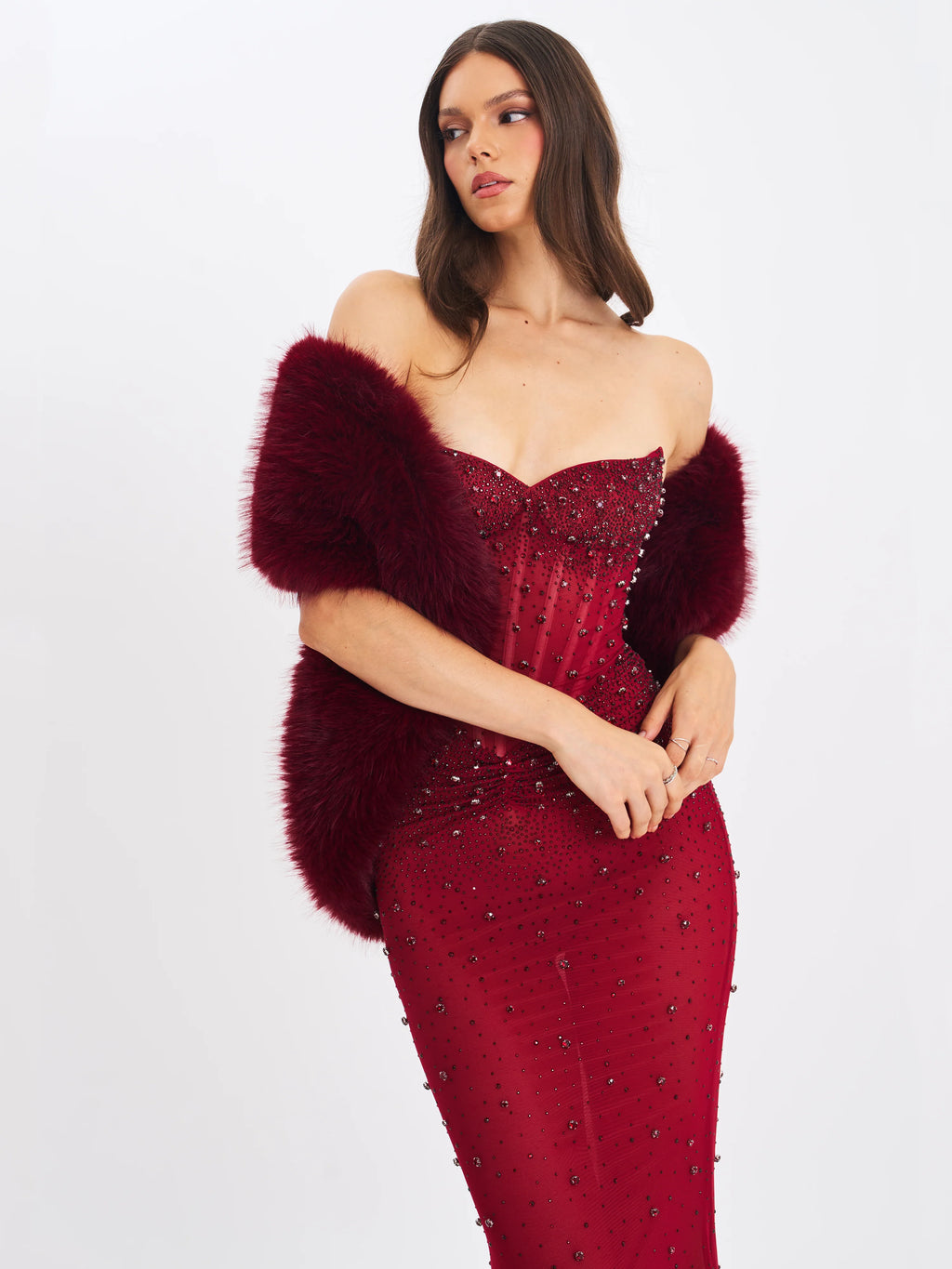 Jazmin Burgundy Multi wear Faux Fur Scarf