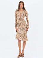 Umarah Tan Reptile Print Asymmetrical Ruffled Skirt