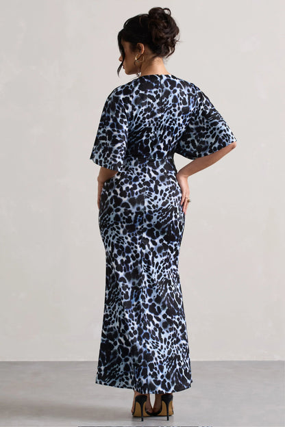 Elidy Animal Print Ruched Flutter Sleeve Cut Out Maxi Dress