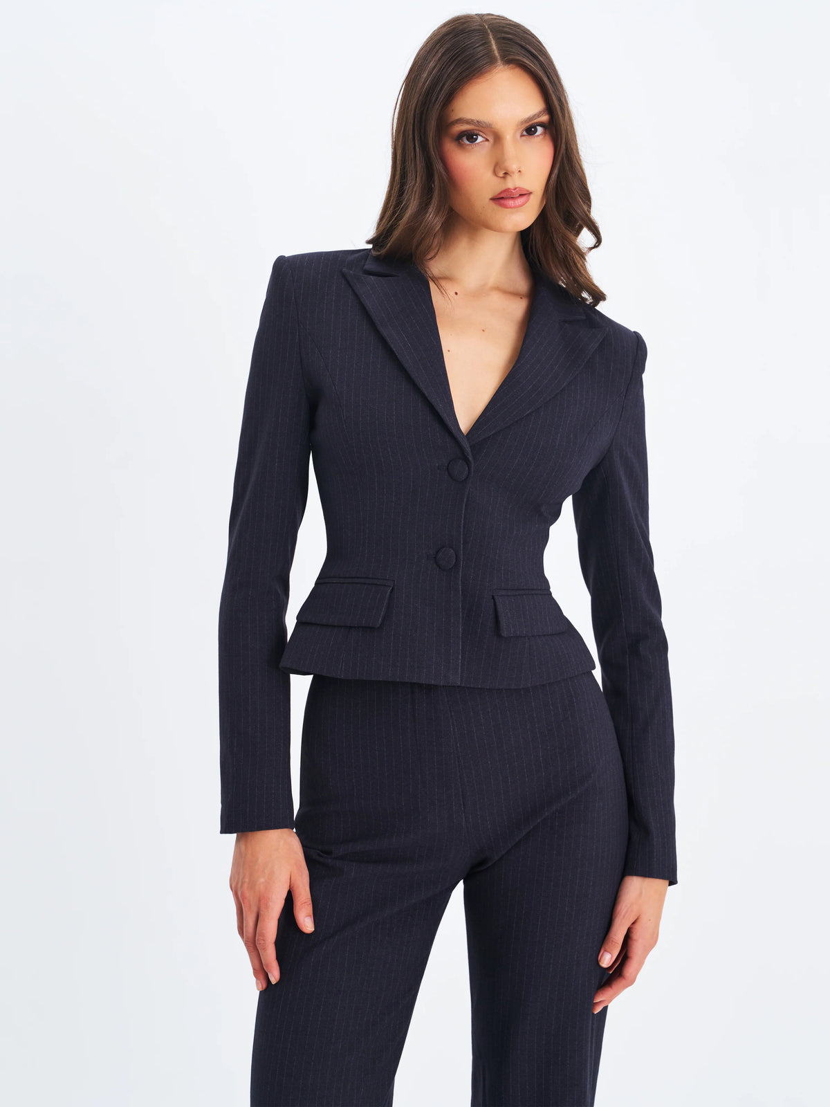 Quinnie Navy Striped High Waisted Straight Leg Pants