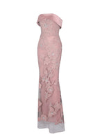 Raphaela Dusty Pink Beaded Floral Strapless Mermaid Maxi Dress