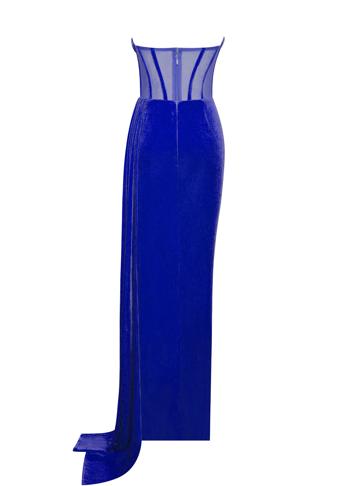 Priya Royal Blue Draping Corset High Slit Velvet Gown Archive Sale