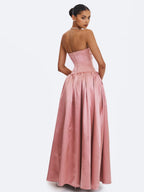 Willette Deep Rose Satin Strapless Gathered Maxi Dress