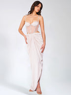 Cadence Champagne Satin Crystal Embellished Corset DressArchive Sale