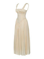 Noreen Egg White Satin Drop Waist Maxi Sundress Archive Sale