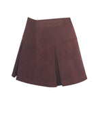 Faryn Mahogany Vegan Suede Pleated A Line Mini Skirt