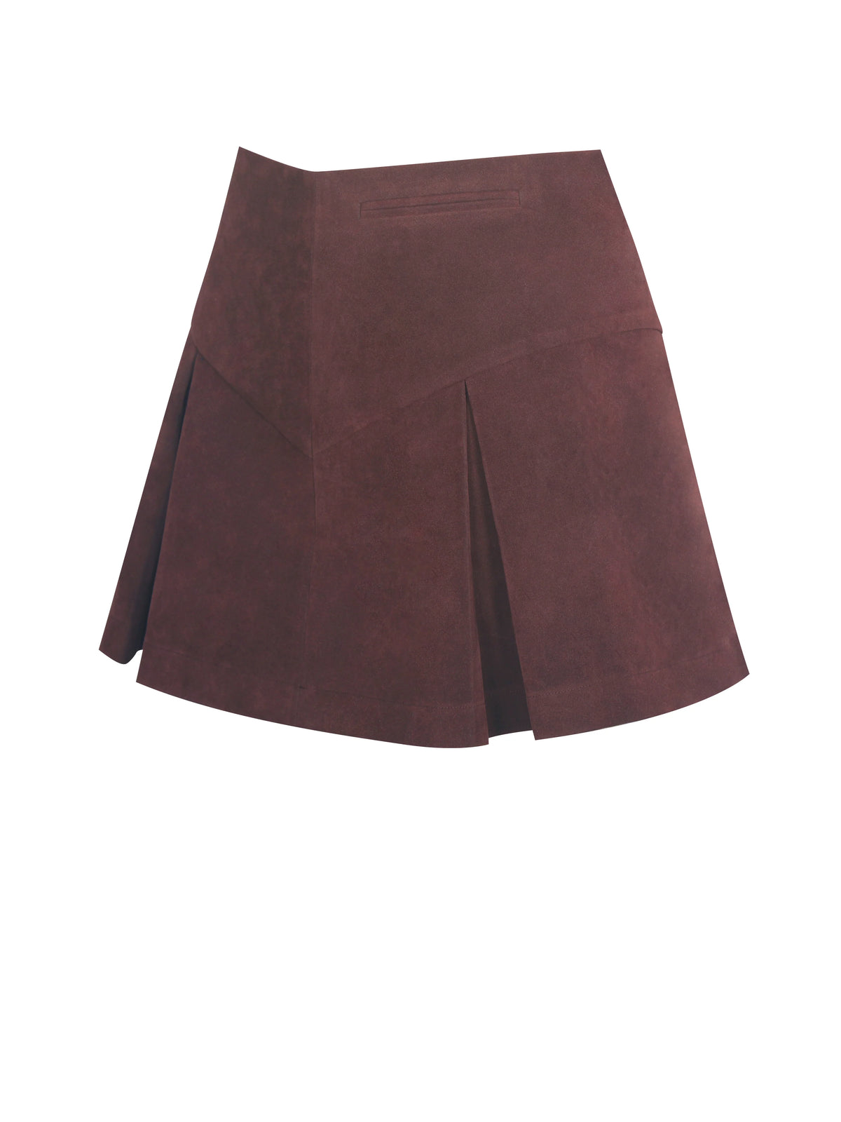 Faryn Mahogany Vegan Suede Pleated A Line Mini Skirt