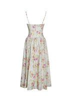 Jacinda Yellow Floral Print Linen Midi Dress