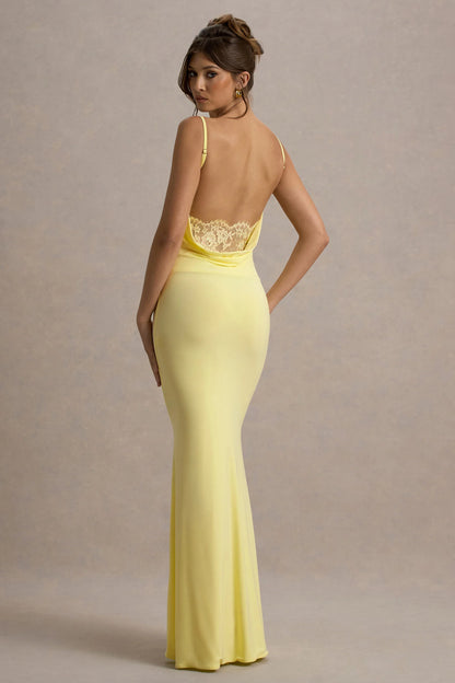 Francoise Lemon Cowl Neck Backless Maxi Dress With Lace Insert