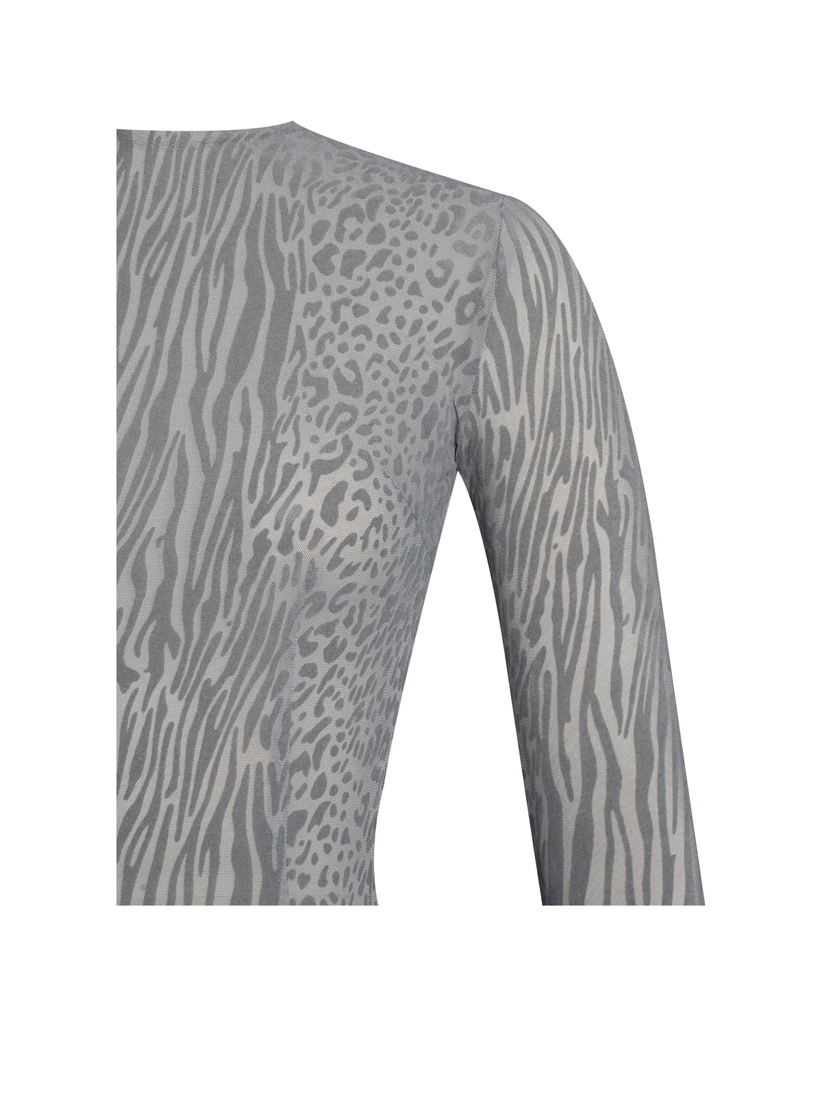 Waylynn Gray Animal Print Burnout Velvet Detail Mesh Backless Maxi Dress