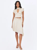 Galilea Ivory Floral Jacquard Keyhole Mandarin Collar Top