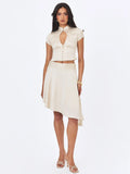 Galina Ivory Satin Asymmetrical Midi Skirt