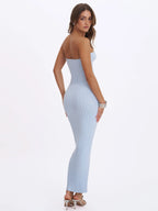 Yasmine Ice Blue Bamboo Knit Cutout Maxi Dress